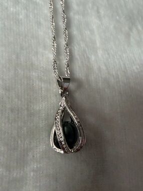 Sterling-Style Silver Pendant Necklace with Black Pearl